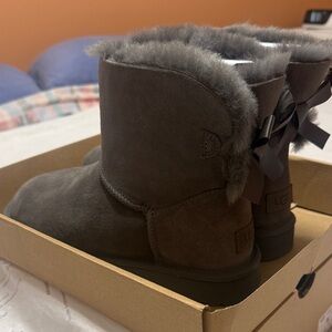 UGG Brown Suede Boots with Fur Trim and Bows